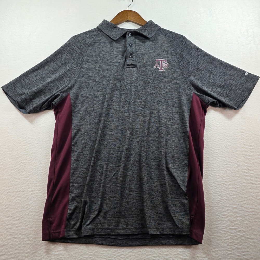 Colosseum Texas A&M Aggies Mens‎ Large Polo Shirt Heather Gray Maroon Space Dye